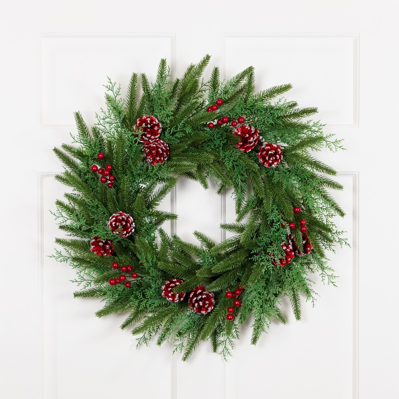 Northlight Real Touch™️ Wind River Fir with Glittered Pinecones Artificial Christmas Wreath - 24" - Unlit